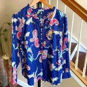 Talbots Band Collar Popover Blouse Twinkle Paisley Size L